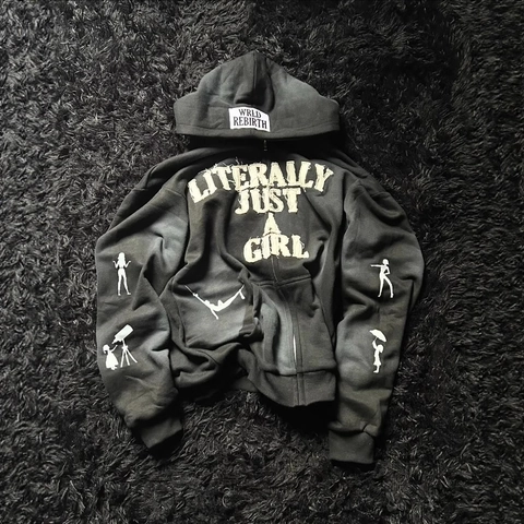 American Y2K Hip Hop Hoodie Letter Print Zipper Up Jacket Streetwear Oversized Hoodie For Men Women Trendy Fleece Sweatshirt