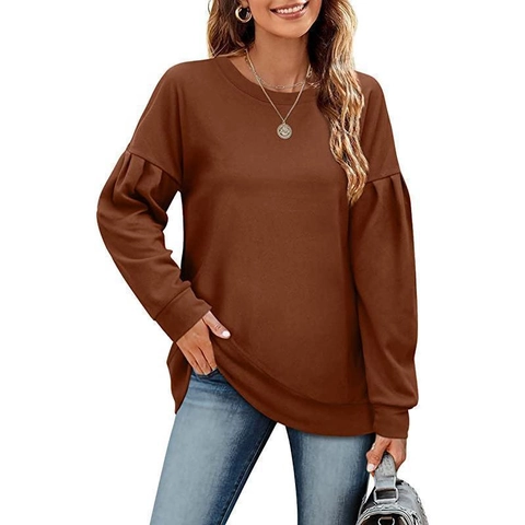 Felpa da Donna Casual con Girocollo e Maniche a Lanterna Tinta Unita Patchwork Pullover Top per Autunno Inverno Moda