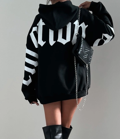 Women's Oversized Hooded Sweatshirt Gothic Letter Print Long Sleeve Casual Streetwear Loose Pullover Hoodie Tops