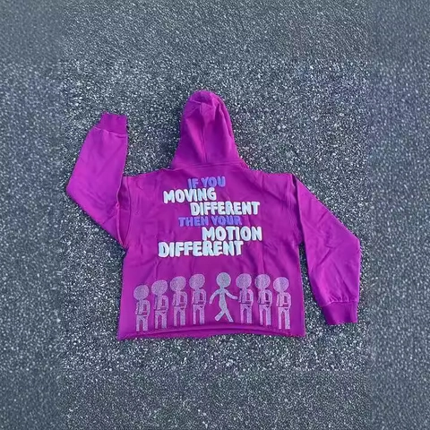 Women Street Style Graffiti Letter Puff Print Hoodie Casual Pullover Hooded Sweatshirt Raw Hem Long Sleeve Top