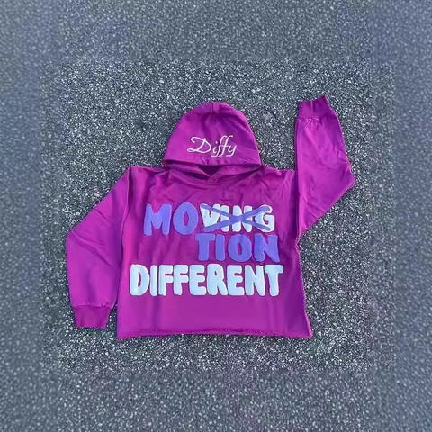 Women Street Style Graffiti Letter Puff Print Hoodie Casual Pullover Hooded Sweatshirt Raw Hem Long Sleeve Top