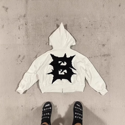 American Streetwear Heavyweight Fleece Zip Up Hoodie Women Oversized Pointy Witch Hood Star Letter Graphic Sweatshirt