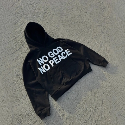 Women Hoodie Oversized Streetwear Y2K Black Pullover Long Sleeve With Kangaroo Pocket Know God Know Peace Letter Print Top