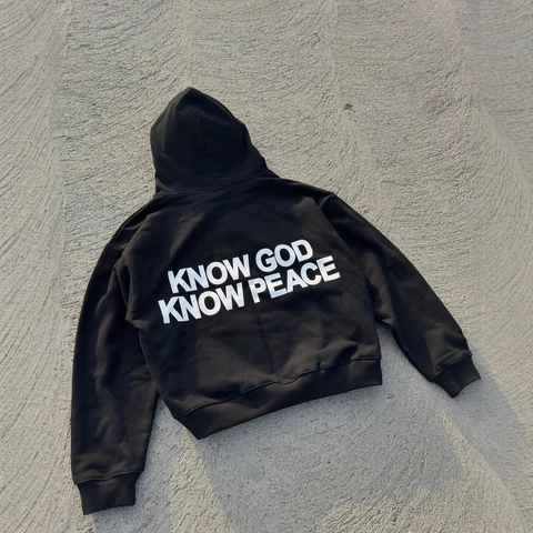 Women Hoodie Oversized Streetwear Y2K Black Pullover Long Sleeve With Kangaroo Pocket Know God Know Peace Letter Print Top