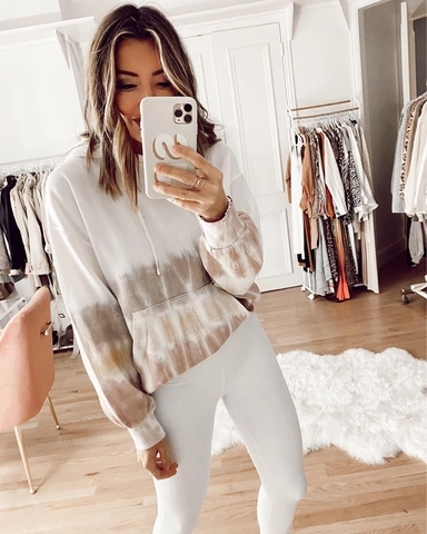 Women's Casual Tie-dye Hoodie Long Sleeve Drop Shoulder Drawstring Hooded Sweatshirt With Kangaroo Pocket Spring Autumn Tops