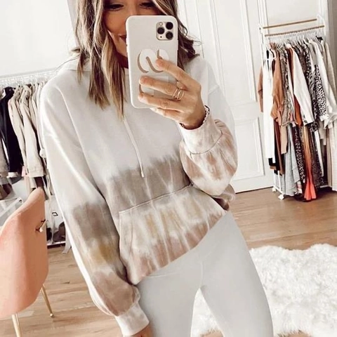 Women's Casual Tie-dye Hoodie Long Sleeve Drop Shoulder Drawstring Hooded Sweatshirt With Kangaroo Pocket Spring Autumn Tops