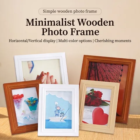 Cadre Photo en Bois Massif de Style Nordique Minimaliste 3D Cadre d'Affichage de Bureau pour Décoration de Bureau à Domicile