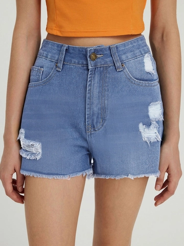Women's High Waist Ripped Denim Shorts Distressed Frayed Hem Cotton Blend Vintage Casual Jean Shorts For Summer