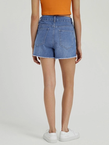 Women's High Waist Ripped Denim Shorts Distressed Frayed Hem Cotton Blend Vintage Casual Jean Shorts For Summer