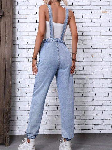 Combinaison Femme Décontractée en Jean Déchiré Bleu Clair Lavé Taille Haute Jambe Droite Salopette Distressed Sans Manches