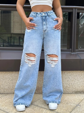Dames High Waist Ripped Wide Leg Denim Jeans Losse Distressed Gewassen Rechte Lange Broek Casual Streetwear Denim Broek