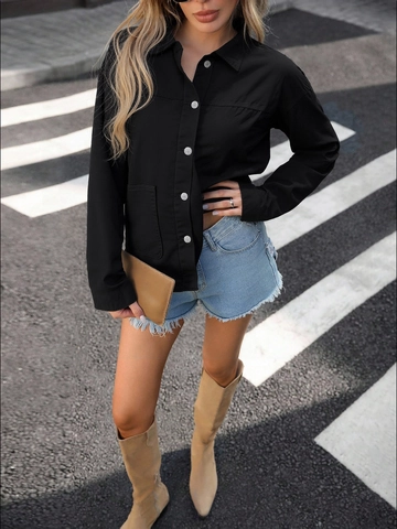 Veste Chemise en Denim Décontractée pour Femmes Mélange de Coton Manches Longues Manteau Simple Boutonnage Avec Poches Couleur Unie Ample Mode Vêtements d'Extérieur