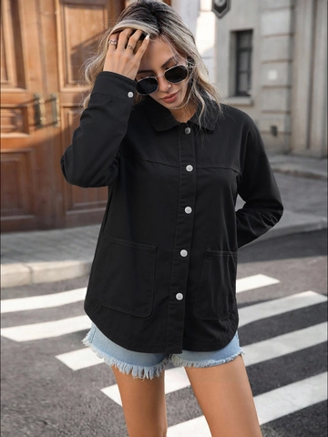 Veste Chemise en Denim Décontractée pour Femmes Mélange de Coton Manches Longues Manteau Simple Boutonnage Avec Poches Couleur Unie Ample Mode Vêtements d'Extérieur