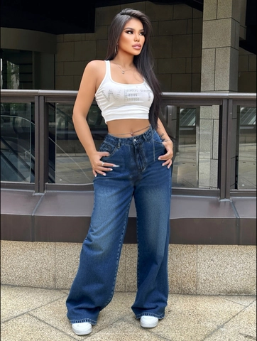 Vaqueros de Pata Ancha de Cintura Alta para Mujer Pantalones Rectos de Mezclilla Lavada Pantalones Baggy Casuales de Ajuste Holgado Con Cadena