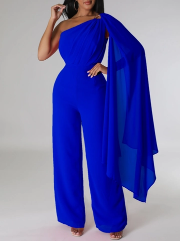 Eleganter Ein-Schulter-Jumpsuit Mit Weitem Bein Für Damen Sexy Cape-Ärmel Hohe Taille Plissiert Einfarbig Overall Bankett Party