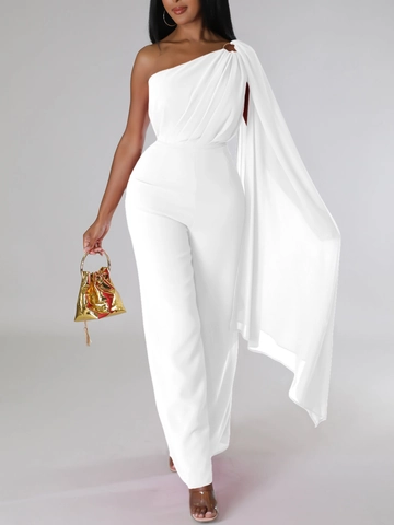 Eleganter Ein-Schulter-Jumpsuit Mit Weitem Bein Für Damen Sexy Cape-Ärmel Hohe Taille Plissiert Einfarbig Overall Bankett Party