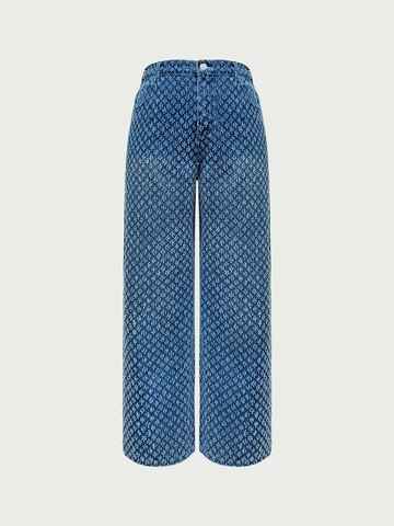 Damen Übergröße Sternenmuster Jeans Weites Bein Gerade Hohe Taille Locker Baumwollmischung Streetwear Hose