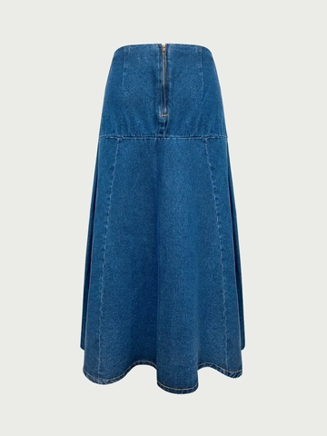 Gonna Midi in Denim Elegante a Vita Alta per Donna Grande Svasata in Misto Cotone Lavato Casual Gonna a Trapezio per Ufficio