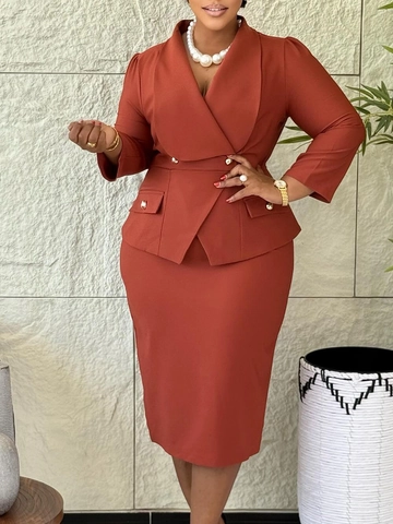 Women Elegant Blazer And Pencil Skirt Outfit Professional Long Sleeve Lapel Jacket With Peplum Bodycon Office Suit