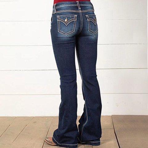 Γυναικείο Ψηλόμεσο Τζιν Καμπάνα Vintage Σκούρο Μπλε Slim Fit Παντελόνι Denim Με Ραφές Αντίθεσης Ρετρό