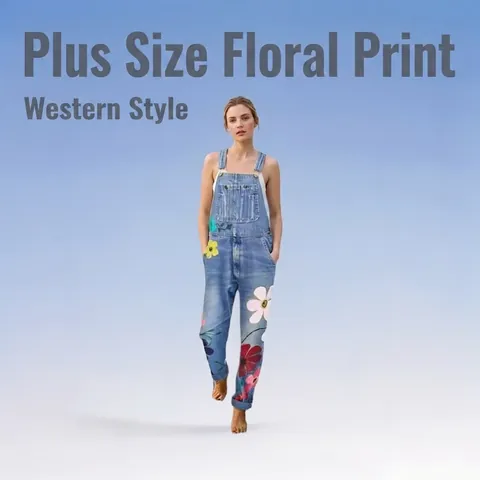 Damen Vintage Blumenmuster Denim Latzhose Baumwolle Jumpsuit Mit Taschen Verstellbare Träger Gerade Jeans Latzhose Für Casual Reisen