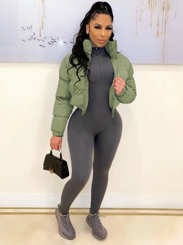 Doudoune Courte pour Femme Col Montant Hiver Chaud Manteau de Pain Matelassé Coton Rembourré Métallique Court