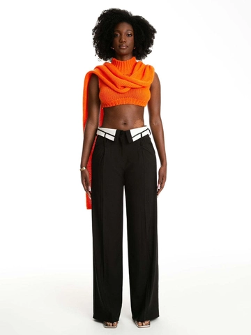Pantalon de Costume Large pour Femmes Taille Haute Couleur Contrastée Taille Repliée Pantalon Droit Casual Streetwear
