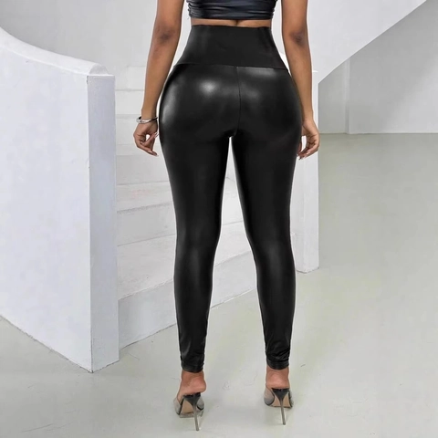 Women's High Waisted PU Leather Leggings Sexy Slim Fit Stretchy Faux Leather Pants With Front Zipper Solid Black Fashion