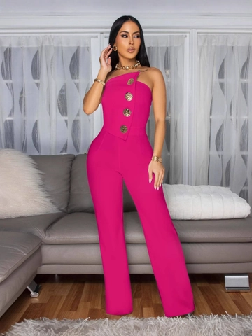 Tuta Intera Donna Elegante Monospalla Senza Spalline Gamba Larga Con Bottoni Dorati Vita Alta Chic Festa Sera