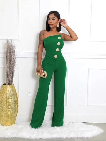 Tuta Intera Donna Elegante Monospalla Senza Spalline Gamba Larga Con Bottoni Dorati Vita Alta Chic Festa Sera