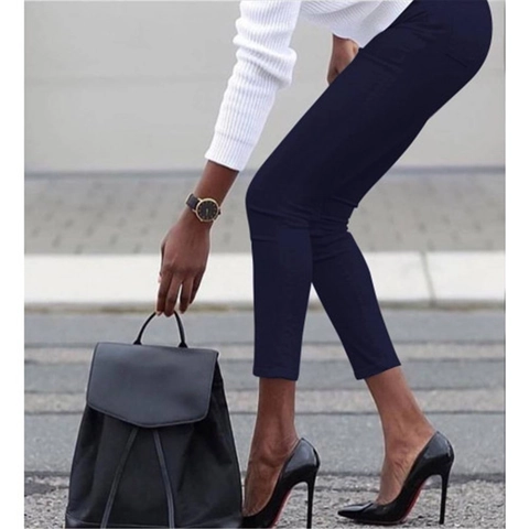 Pantaloni a Matita Slim Fit da Donna Vita Alta Elastici Lunghezza Caviglia Tinta Unita Casual Ufficio