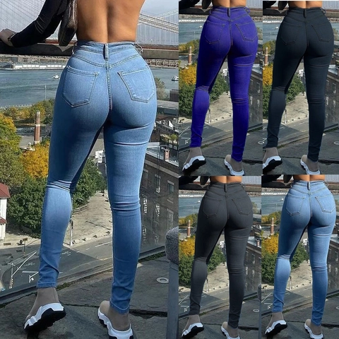 Jeans Skinny Sexy a Vita Alta da Donna Pantaloni a Matita in Denim Slim Fit Elasticizzati Streetwear Casual Blu Nero Grigio