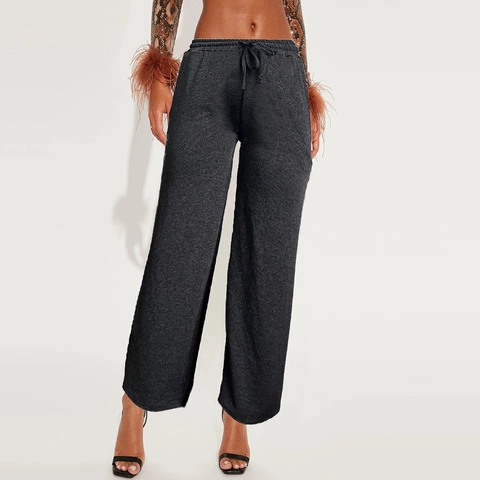 Dames Casual Losse Yogabroek Hoge Taille Rechte Broek Met Zakken Elastische Trekkoord Gebreide Gêleerde Trainingsbroek