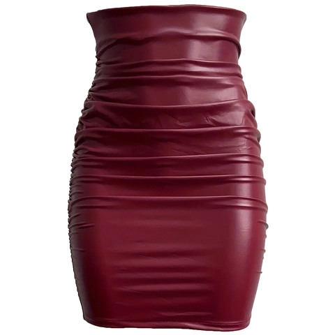 Falda de Lápiz de Cuero PU Fruncida de Cintura Alta para Mujer Falda Mini Bodycon Con Cremallera Trasera Elegante Ajuste Delgado Fiesta Oficina