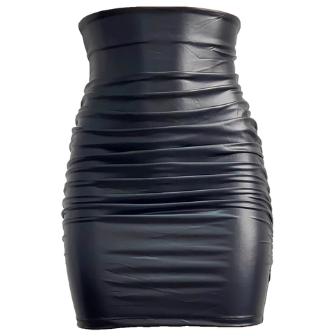Falda de Lápiz de Cuero PU Fruncida de Cintura Alta para Mujer Falda Mini Bodycon Con Cremallera Trasera Elegante Ajuste Delgado Fiesta Oficina