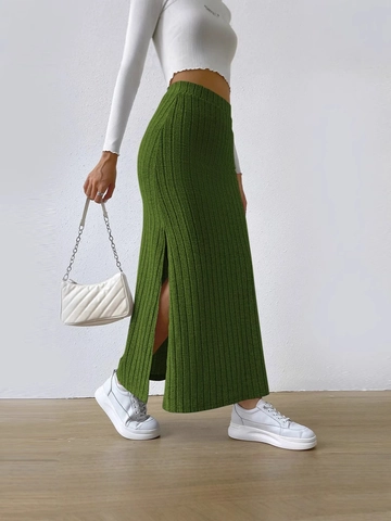 Gonna Maxi da Donna a Vita Alta in Maglia a Costine Con Spacco Laterale Vestibilità Slim Tinta Unita Elegante Casual