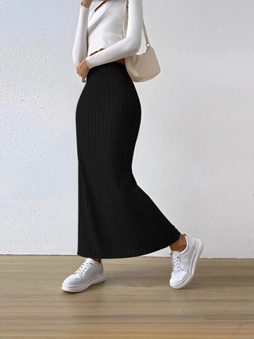 Gonna Maxi da Donna a Vita Alta in Maglia a Costine Con Spacco Laterale Vestibilità Slim Tinta Unita Elegante Casual