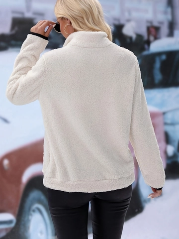 Dames Casual Sherpa Fleece Pullover Hoodie Halve Rits Staande Kraag Warme Winter Sweatshirt Met Känguru Zak