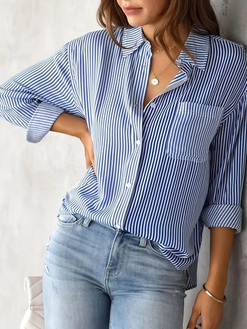 Camicetta da Donna Casual a Righe a Manica Lunga Colletto a Punta Camicia con Bottoni Vestibilità Larga Top Pendolare Ufficio