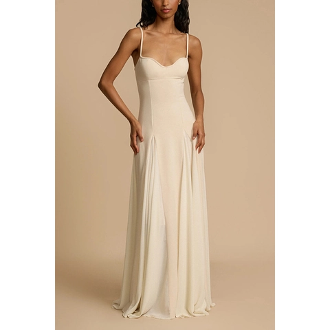 Abito Maxi da Donna Elegante con Spalline Sottili e Scollo a Cuore Grande Ampiezza Tinta Unita Senza Maniche Lungo per Vacanza Festa