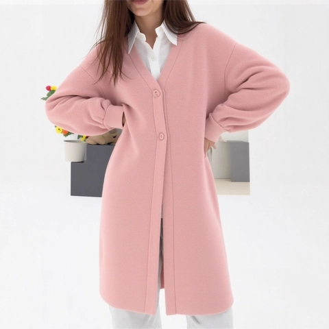 Damen Oversize Strickjacke Lang V-Ausschnitt Einreihig Lose Pullover Mantel Einfarbig Warm Acryl Nylon Outwear Herbst Winter