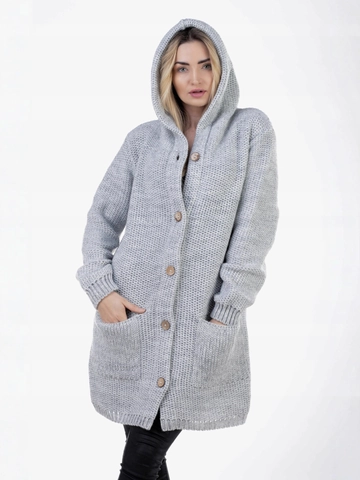 Damen Kapuzen Strickjacke Pullover Langarm Button Down Outwear Mit Taschen Casual Locker Einfarbig Polyester Mantel