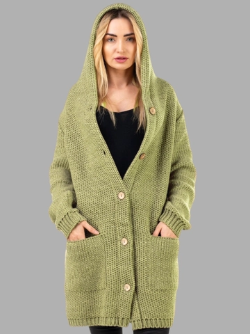 Damen Kapuzen Strickjacke Pullover Langarm Button Down Outwear Mit Taschen Casual Locker Einfarbig Polyester Mantel