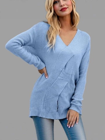 Pull en Maille Élégant pour Femmes avec Col en V et Design Croisé Manches Longues Slim Fit Couleur Unie Pullover