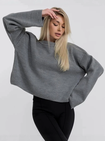 Women's Oversized Solid Color Long Sleeve Knit Sweater Cropped Crew Neck Loose Pullover Autumn Winter Jumper Top