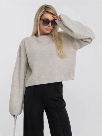 Women's Oversized Solid Color Long Sleeve Knit Sweater Cropped Crew Neck Loose Pullover Autumn Winter Jumper Top