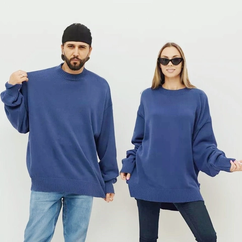 Unisex Oversized Πλεκτό Πουλόβερ με Στρογγυλή Λαιμόκοψη Χαλαρό Μακριά Μανίκια Μαλακό Νήμα Φθινόπωρο Χειμώνας Casual Couple Tops