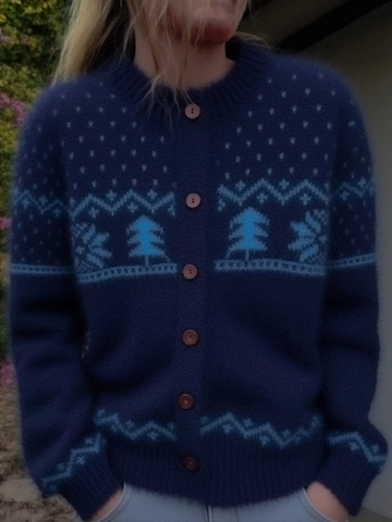 Cárdigan de Punto Fair Isle de Navidad Vintage para Mujer Patrones Étnicos Geométricos de Copos de Nieve y Pinos Chaqueta de Suéter