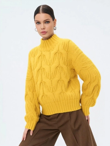 Maglione Donna con Trecce e Lupetto Pullover Largo Manica a Lanterna Tinta Unita Invernale Caldo Casual Jumper