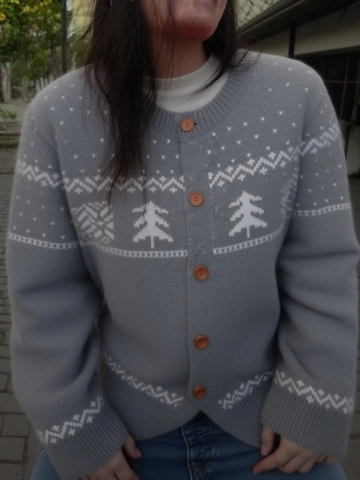Cárdigan de Punto Fair Isle de Navidad Vintage para Mujer Patrones Étnicos Geométricos de Copos de Nieve y Pinos Chaqueta de Suéter